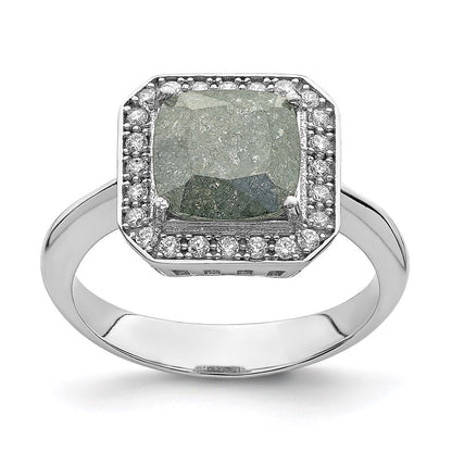 Sterling Silver Rhodium Plated Dark Gray Ice Cz Polished Ring