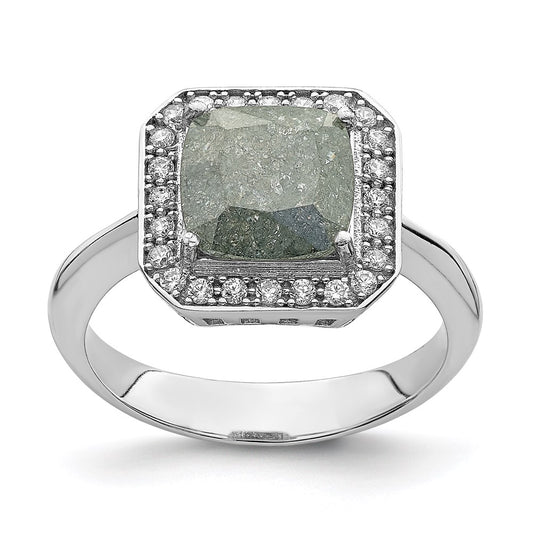 Sterling Silver Rhodium Plated Dark Gray Ice Cz Polished Ring