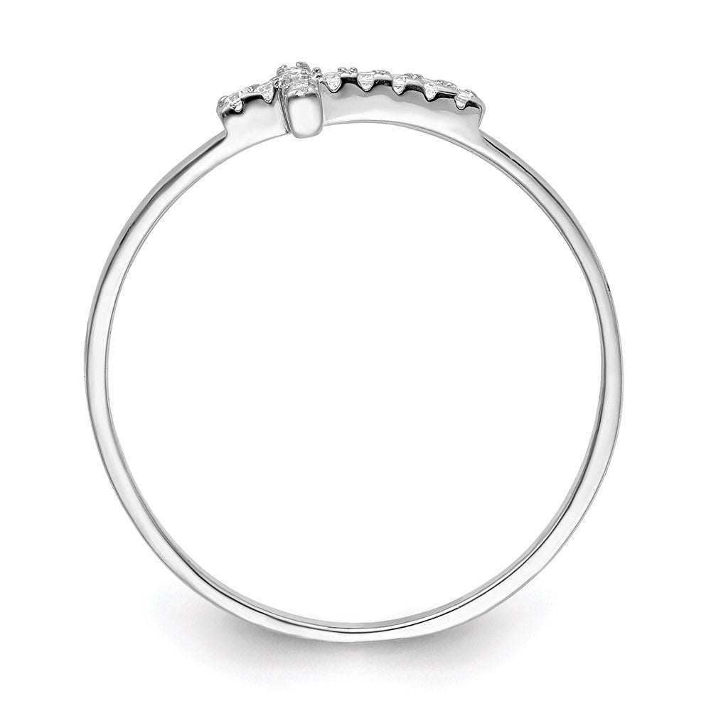 Sterling Silver Rhodium Plated Cz Side Cross Polished Ring