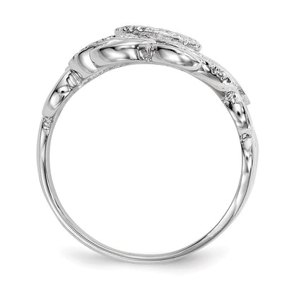 Sterling Silver Rhodium Plated Polished & Textured Circles Ring