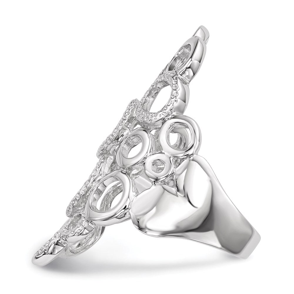Sterling Silver Rhodium Plated Polished & Textured Circles Ring