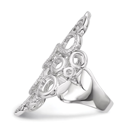 Sterling Silver Rhodium Plated Polished & Textured Circles Ring