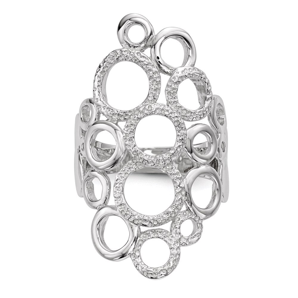 Sterling Silver Rhodium Plated Polished & Textured Circles Ring