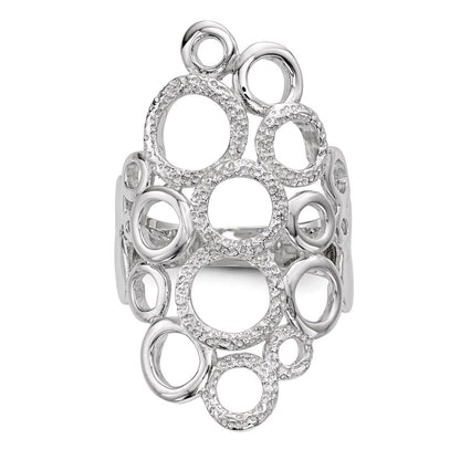 Sterling Silver Rhodium Plated Polished & Textured Circles Ring