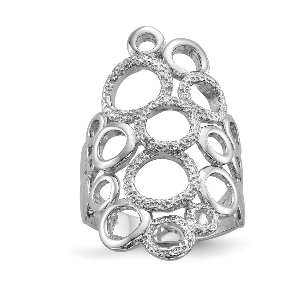 Sterling Silver Rhodium Plated Polished & Textured Circles Ring