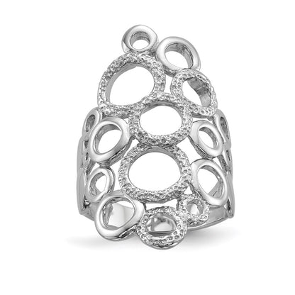 Sterling Silver Rhodium Plated Polished & Textured Circles Ring