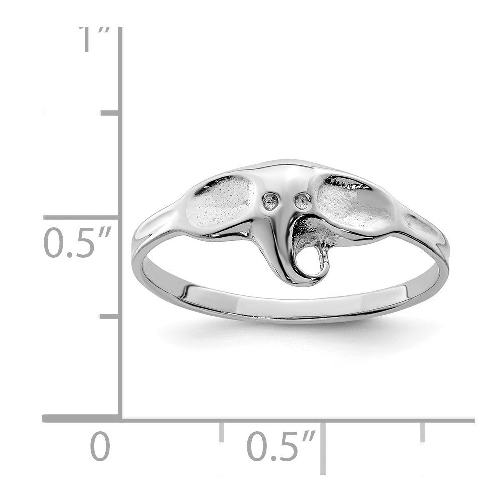 Sterling Silver Rhodium Plated Polished Elephant Ring