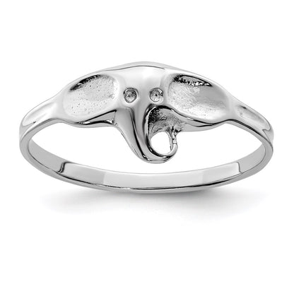 Sterling Silver Rhodium Plated Polished Elephant Ring