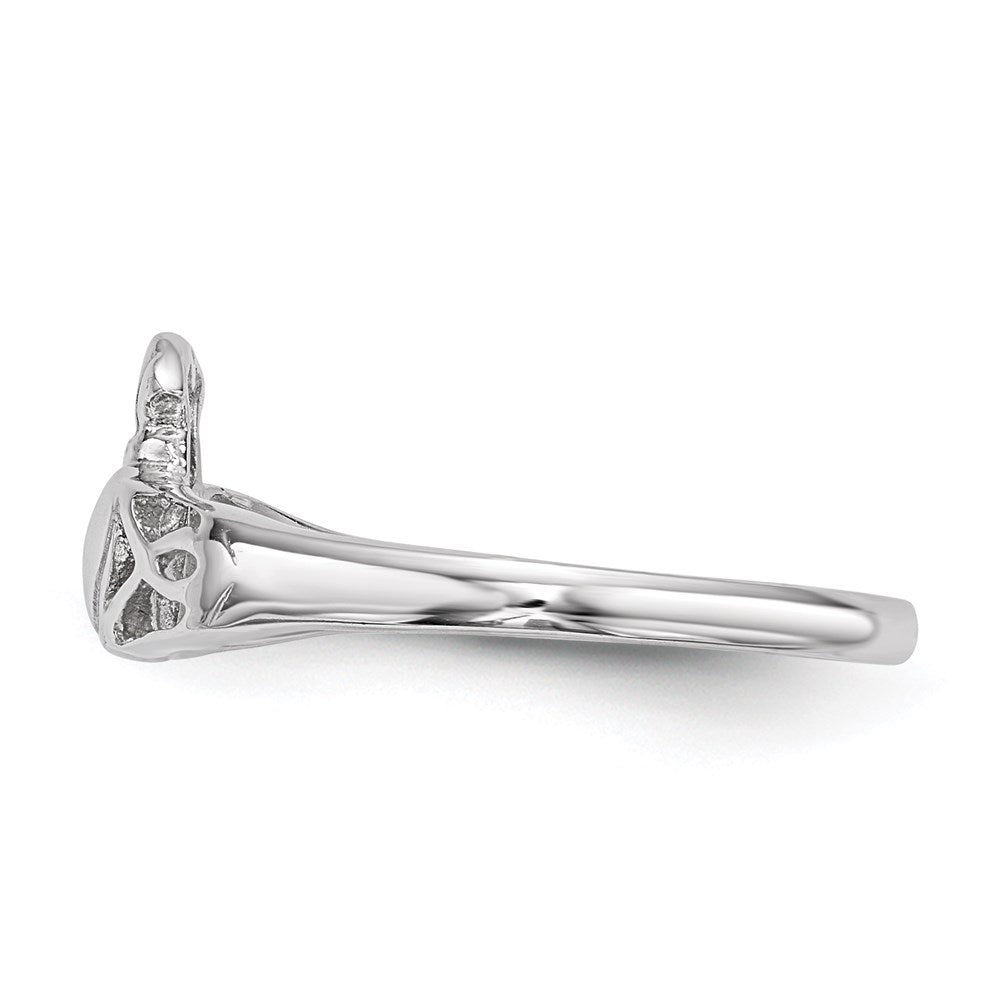 Sterling Silver Rhodium Plated Polished Claddagh Ring