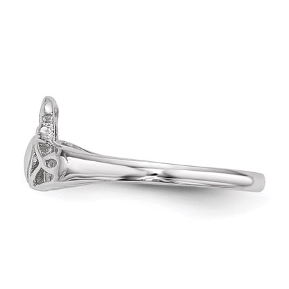 Sterling Silver Rhodium Plated Polished Claddagh Ring