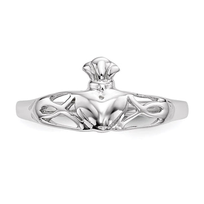 Sterling Silver Rhodium Plated Polished Claddagh Ring
