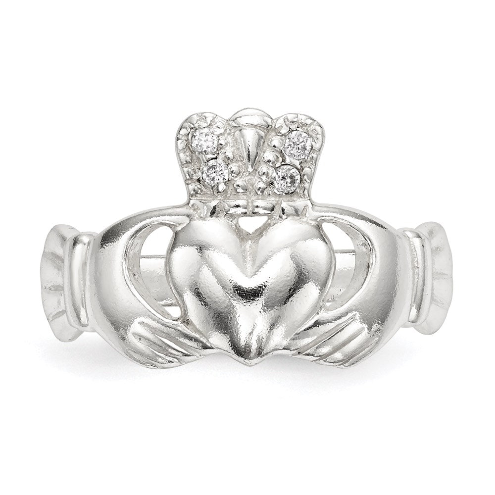 Sterling Silver Polished Cz Claddagh Ring