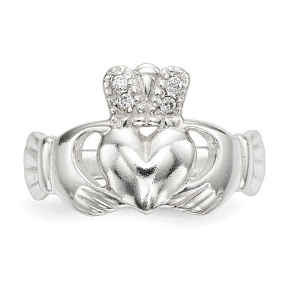 Sterling Silver Polished Cz Claddagh Ring