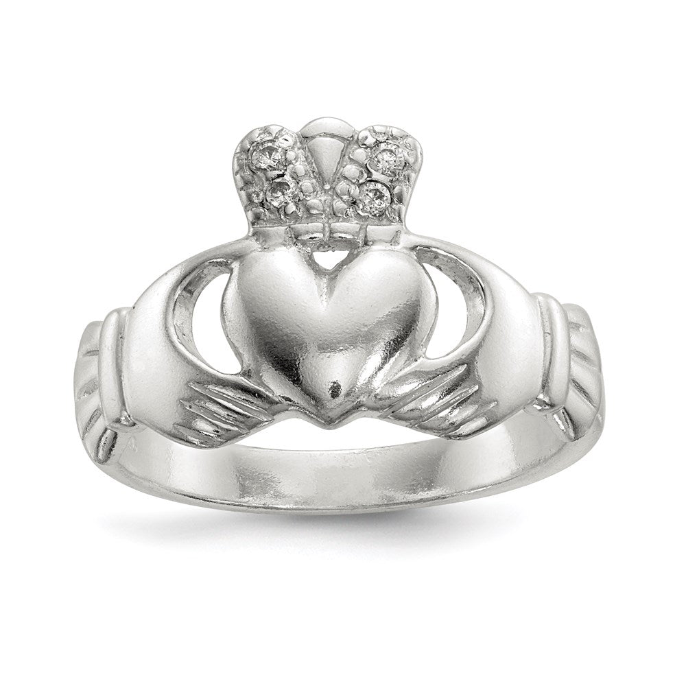 Sterling Silver Polished Cz Claddagh Ring