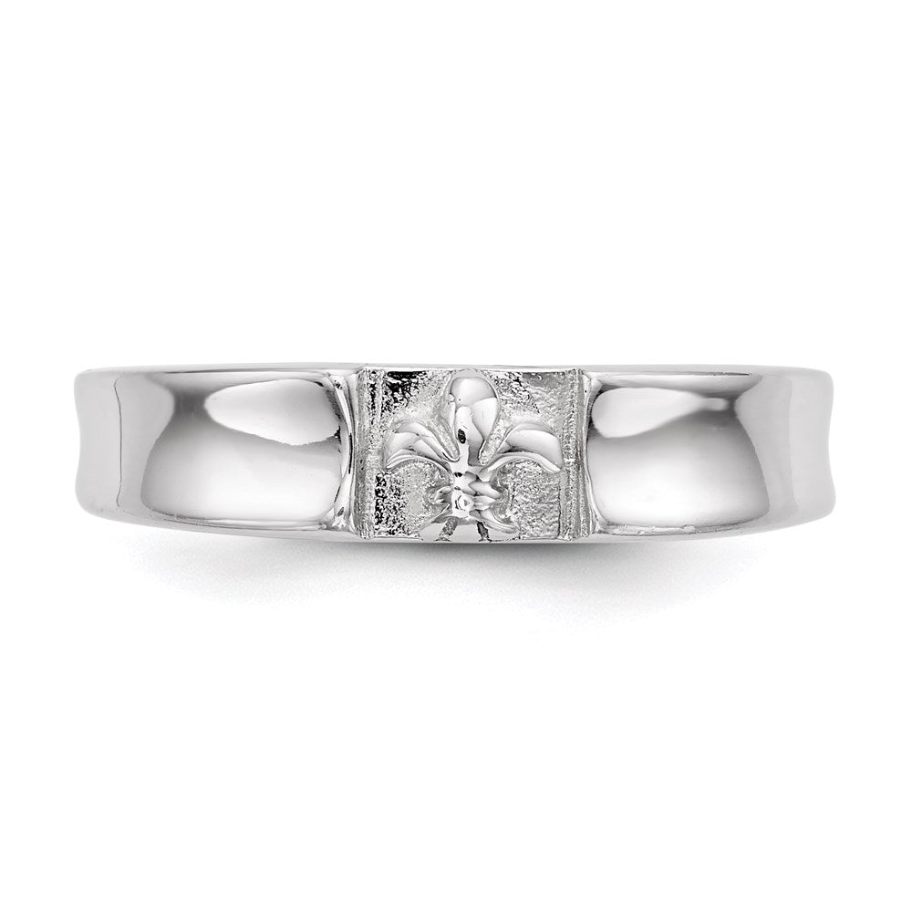 Sterling Silver Rhodium Plated Polished Fleur Dis Lis Band