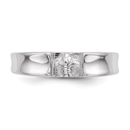 Sterling Silver Rhodium Plated Polished Fleur Dis Lis Band