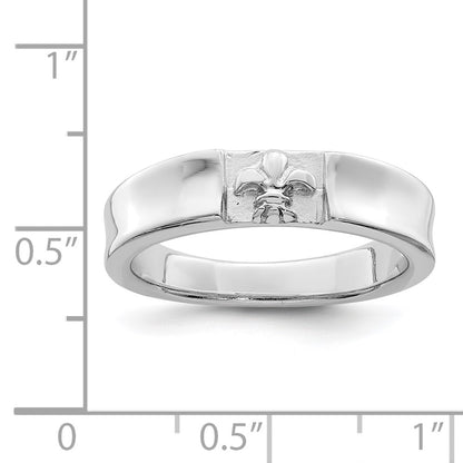 Sterling Silver Rhodium Plated Polished Fleur Dis Lis Band