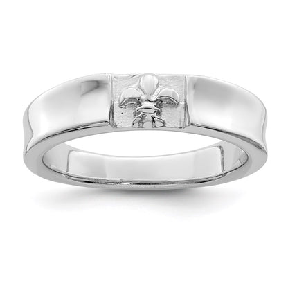Sterling Silver Rhodium Plated Polished Fleur Dis Lis Band
