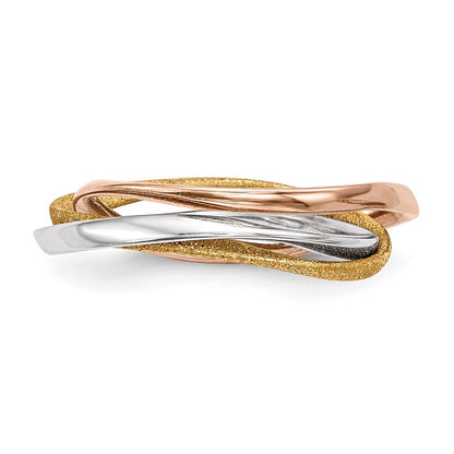 Sterling Silver Rhodium Gold & Rose Plated Intertwined Ring