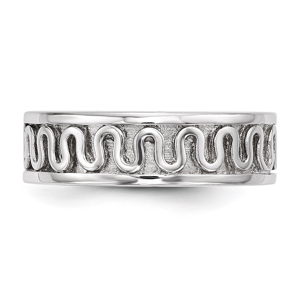 Sterling Silver Rhodium Plated Polished Fancy Ribbon Band