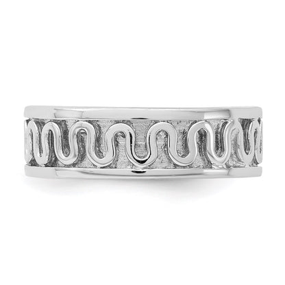 Sterling Silver Rhodium Plated Polished Fancy Ribbon Band