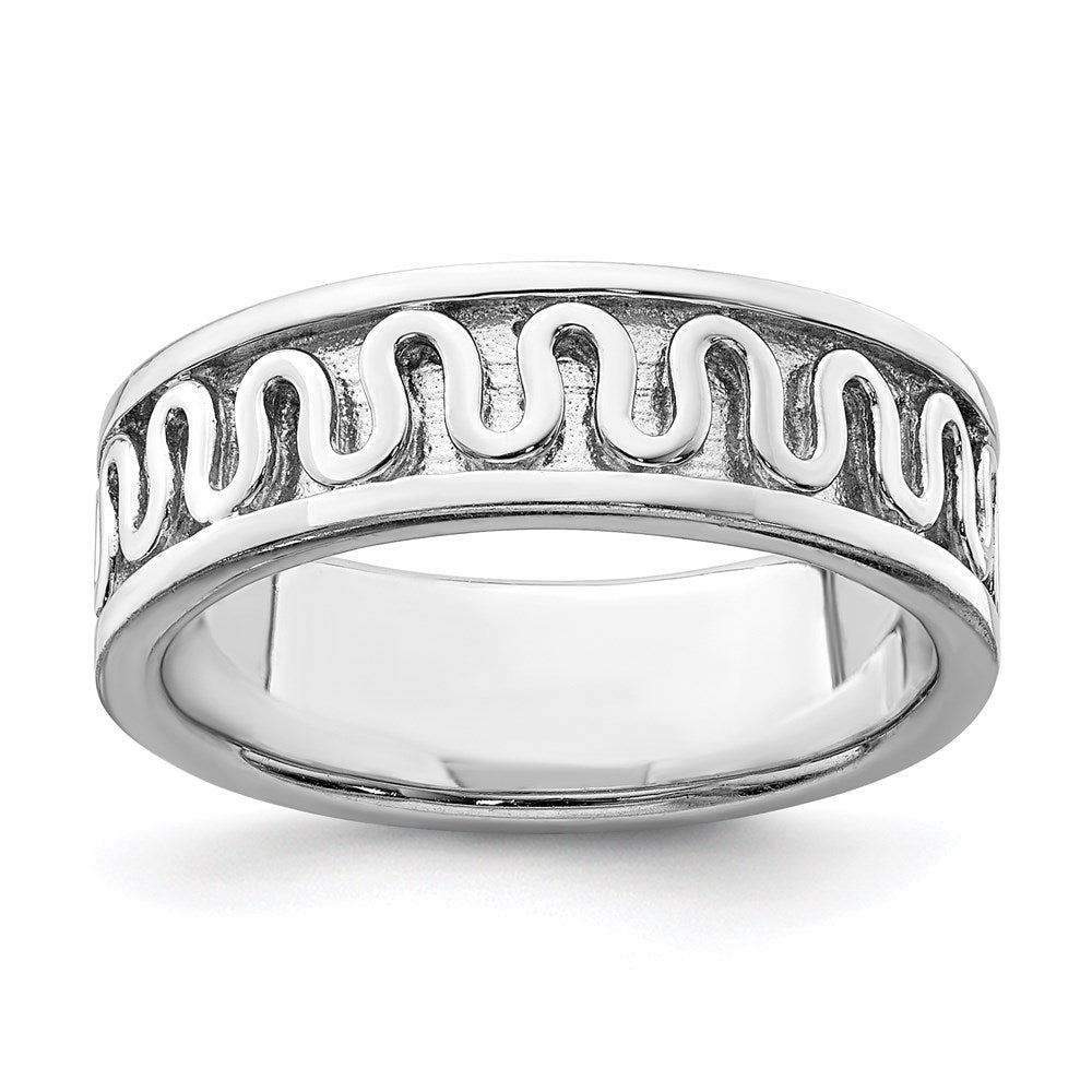 Sterling Silver Rhodium Plated Polished Fancy Ribbon Band