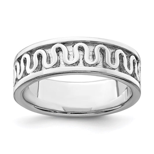 Sterling Silver Rhodium Plated Polished Fancy Ribbon Band