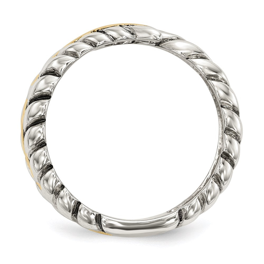 Silver/14K Two Tone Sterling Silver 14K Antiqued Leaves Bypass Ring