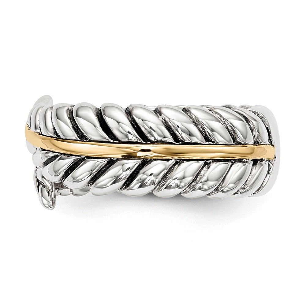 Silver/14K Two Tone Sterling Silver 14K Antiqued Leaves Bypass Ring