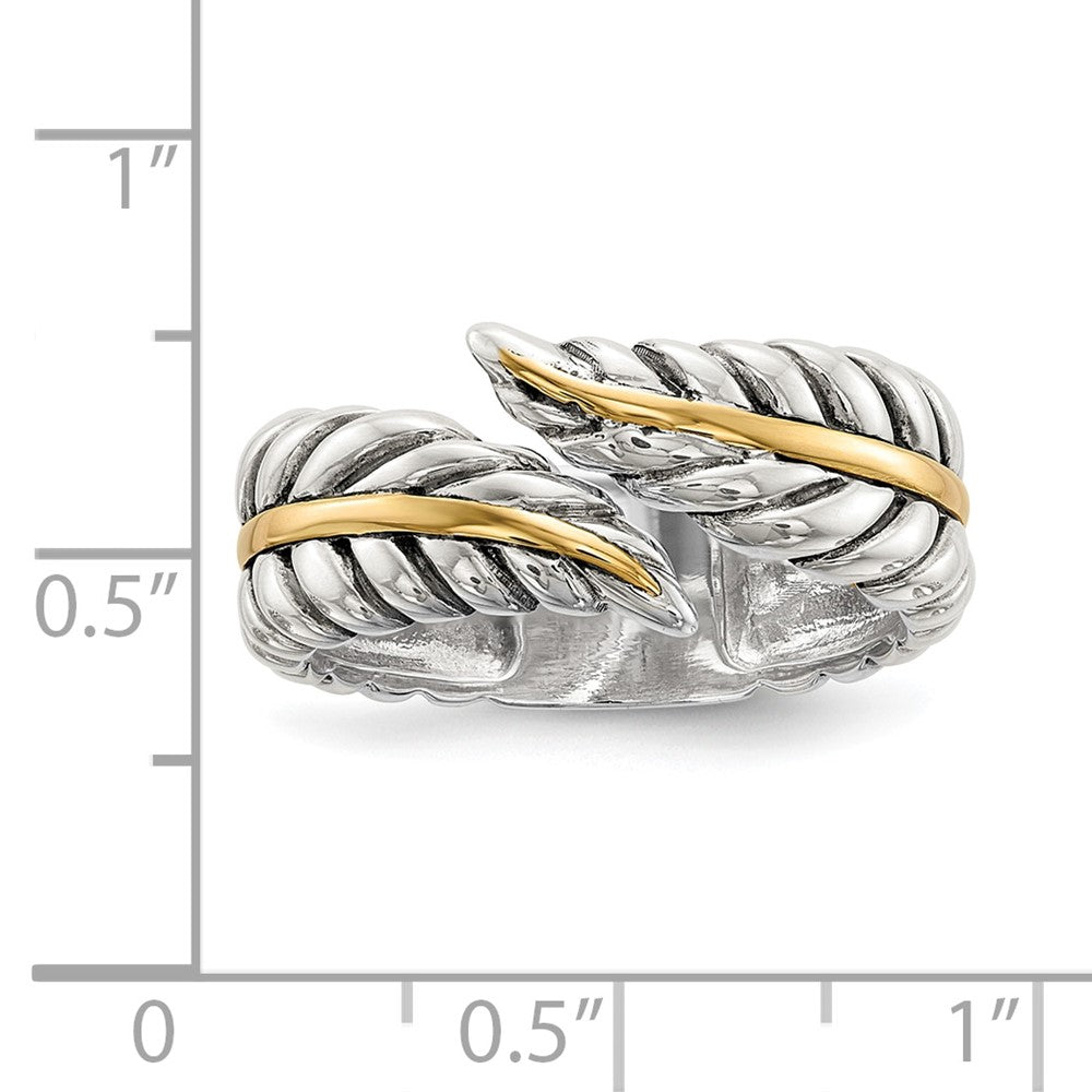 Silver/14K Two Tone Sterling Silver 14K Antiqued Leaves Bypass Ring