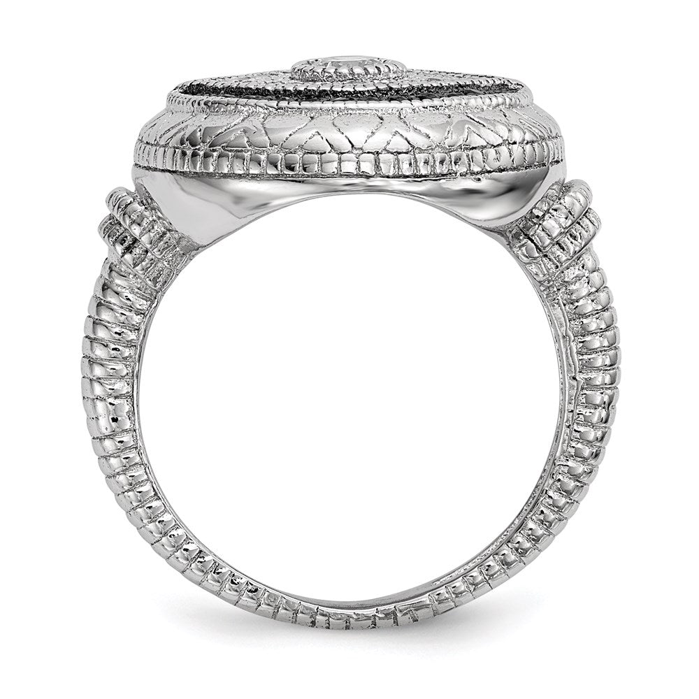 Sterling Silver Rhodium Plated Black And White Cz Evil Eye Ring