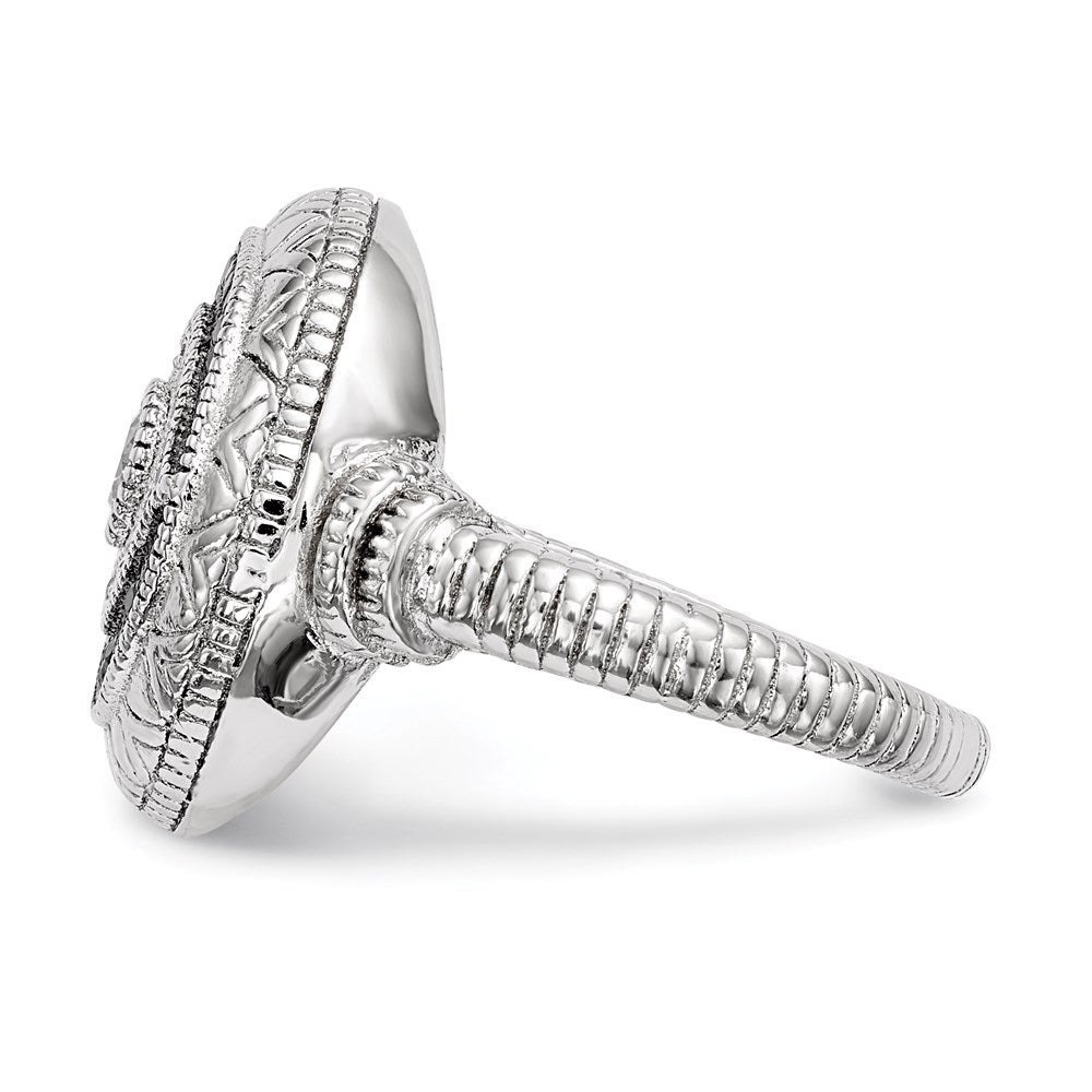 Sterling Silver Rhodium Plated Black And White Cz Evil Eye Ring