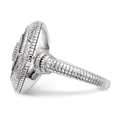 Sterling Silver Rhodium Plated Black And White Cz Evil Eye Ring