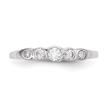 Sterling Silver Rhodium Plated 5 Stone Bezel Set Cz Ring