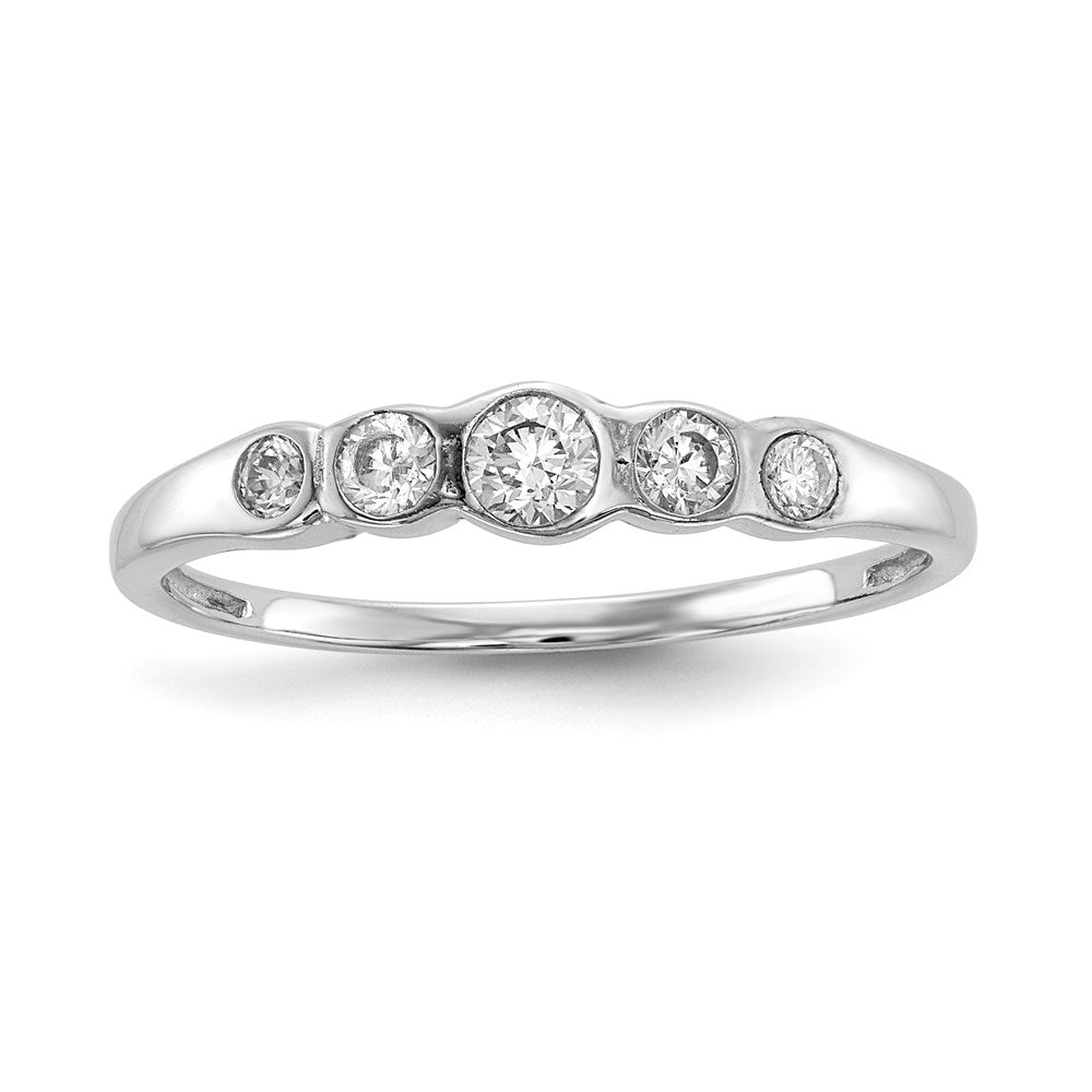 Sterling Silver Rhodium Plated 5 Stone Bezel Set Cz Ring