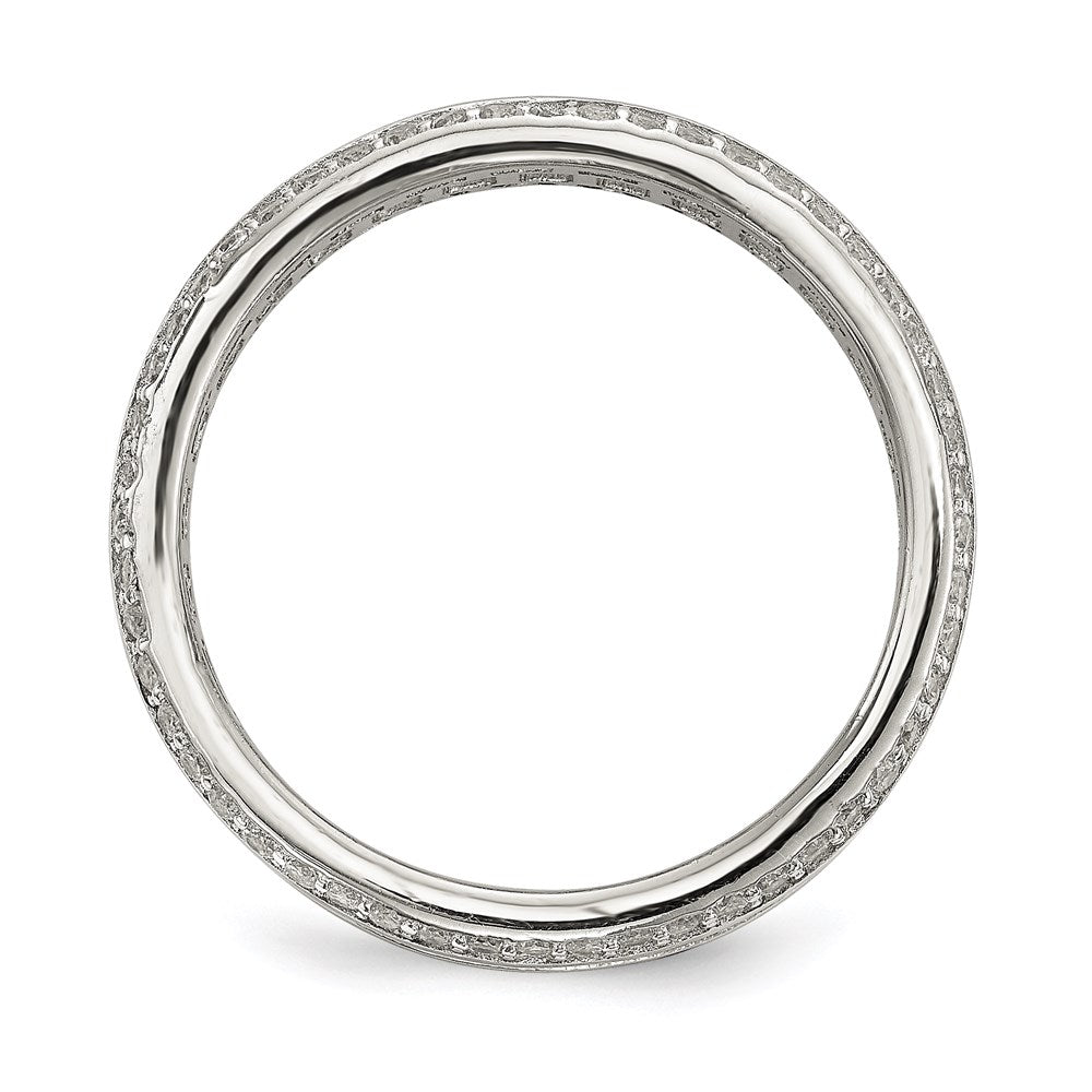 Sterling Silver Rhodium Plated Baguette & Round Cz Eternity Ring