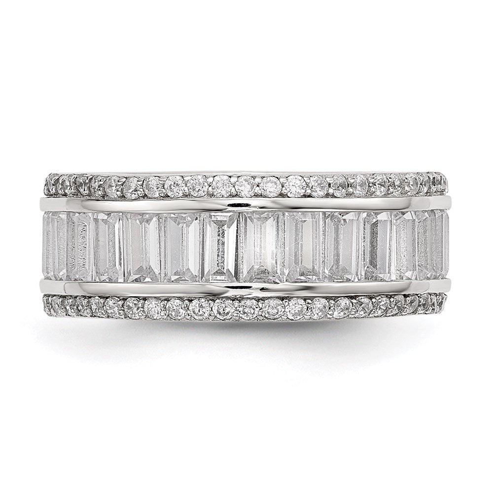 Sterling Silver Rhodium Plated Baguette & Round Cz Eternity Ring