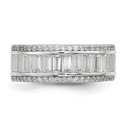 Sterling Silver Rhodium Plated Baguette & Round Cz Eternity Ring