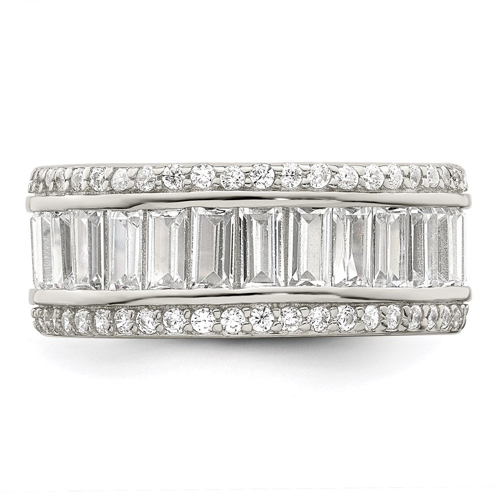 Sterling Silver Rhodium Plated Baguette & Round Cz Eternity Ring