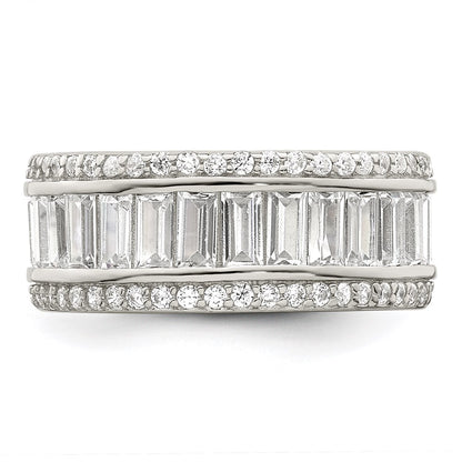 Sterling Silver Rhodium Plated Baguette & Round Cz Eternity Ring