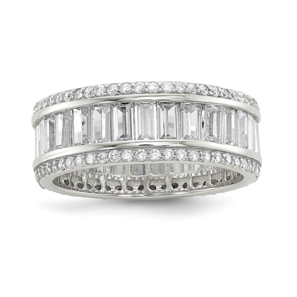 Sterling Silver Rhodium Plated Baguette & Round Cz Eternity Ring