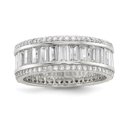 Sterling Silver Rhodium Plated Baguette & Round Cz Eternity Ring