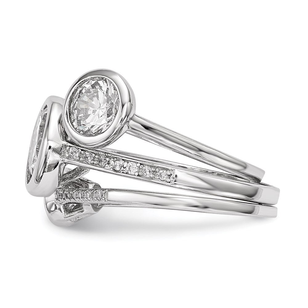 Sterling Silver Rhodium Plated Cz 3 Ring Set