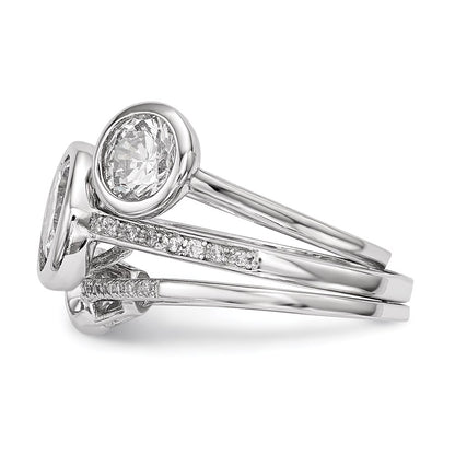 Sterling Silver Rhodium Plated Cz 3 Ring Set
