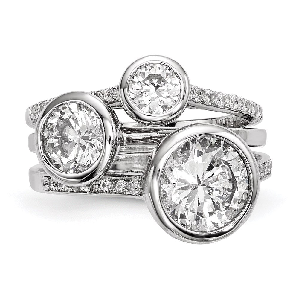 Sterling Silver Rhodium Plated Cz 3 Ring Set