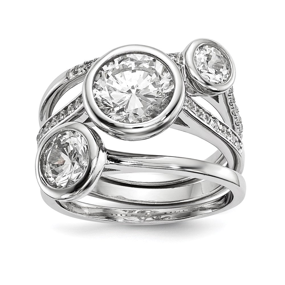 Sterling Silver Rhodium Plated Cz 3 Ring Set