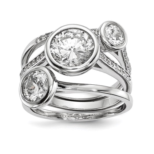 Sterling Silver Rhodium Plated Cz 3 Ring Set