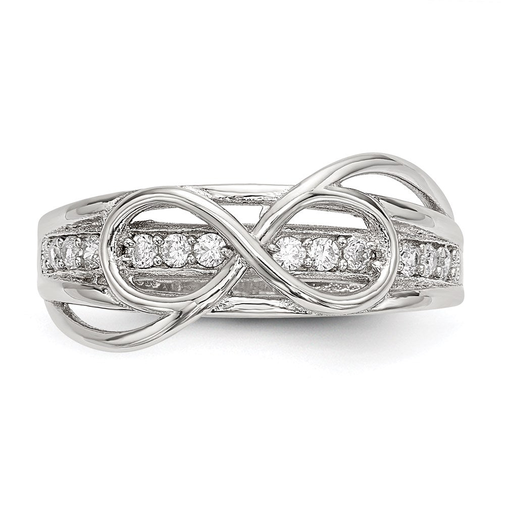 Sterling Silver Rhodium Plated Cz Infinity Ring