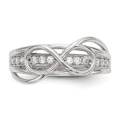 Sterling Silver Rhodium Plated Cz Infinity Ring