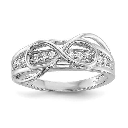 Sterling Silver Rhodium Plated Cz Infinity Ring